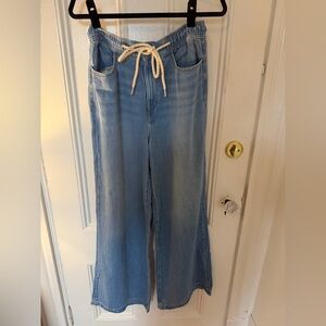 LOFT Light Blue Wide Leg Jeans with Drawstring